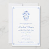 Invitation Baptême Garçon Mignon Chic Monogramme de Style Chi (Devant)