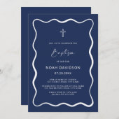 Invitation Baptême Garçon moderne Wavy (Devant / Derrière)