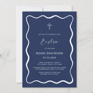 Invitation Baptême Garçon moderne Wavy