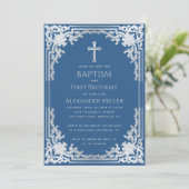 Invitation Baptême garçon Premier anniversaire Vintage classi (Debout devant)