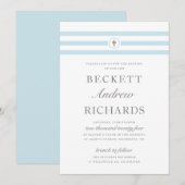 Invitation Baptême Garçon Rayure Classique Bleue (Devant / Derrière)