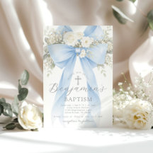 Baptême garçon ruban eucalyptus floral bleu