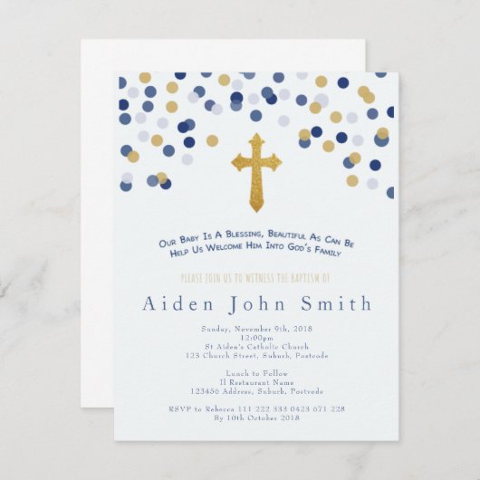Invitation Baptême garçons (Devant / Derrière)