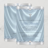 Invitation Baptême Garçons Bleu et Argent (Devant / Derrière)