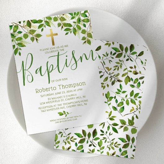 Invitation Baptême Genre Neutre Botanique Christening