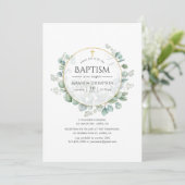 Invitation Baptême géométrique à l'aquarelle d'eucalyptus (Debout devant)