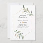 Invitation Baptême géométrique de verdure et de doré scintill (Devant)