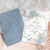 Invitation Baptême géométrique du papillon floral bleu Boho