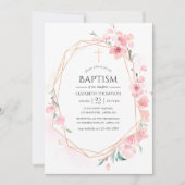 Invitation Baptême géométrique en fleur de cerisier rose (Devant)