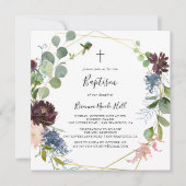 Invitation Baptême géométrique or burgundy (Devant)