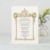Invitation Baptême Gold Angels Floral Vintage (Debout devant)