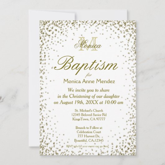 Invitation Baptême | Gold Confetti (Devant)