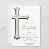 Invitation Baptême Gold & Croix Bleue Classy (Devant)