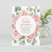 Invitation Baptême Gold Croix Roses roses roses Filles (Debout devant)