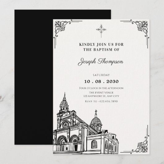 Invitation Baptême gothique (Devant / Derrière)