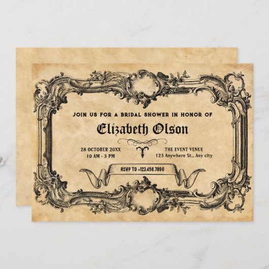 Invitation Baptême gothique vintage (Devant / Derrière)