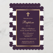 Invitation Baptême Gravée Des Étoiles D'Or Violet (Devant / Derrière)