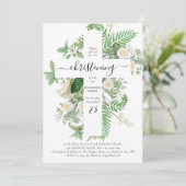 Invitation Baptême grec orthodoxe Christening Cross Green (Debout devant)