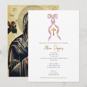 Invitation Baptême grecque orthodoxe rose Bow fille baptême
