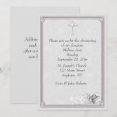 Invitation Baptême gris rose de baptême (Devant / Derrière)