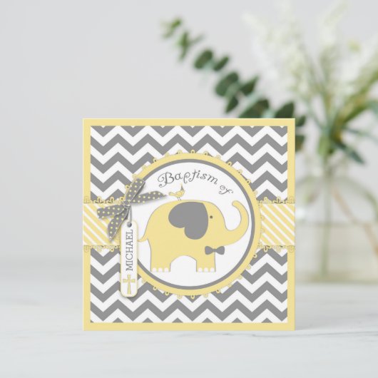 Invitation Baptême jaune d'impression de Chevron de cravate (Debout devant)