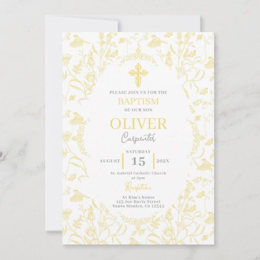 Invitation Baptême jaune toile (Devant)