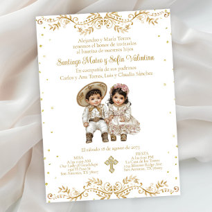 Invitation Baptême jumeaux Charro et Charra espagnols