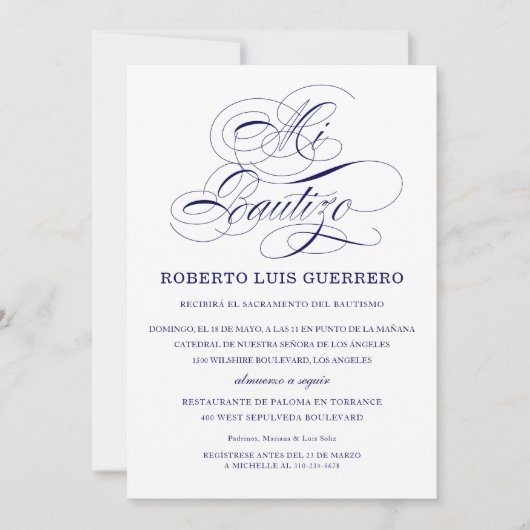 Invitation Baptême Langue Espagnol Script Marine Mi Bautizo (Devant)