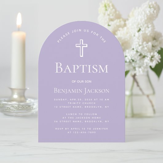 Invitation Baptême Lavande Arc Simple Baptême Religieux