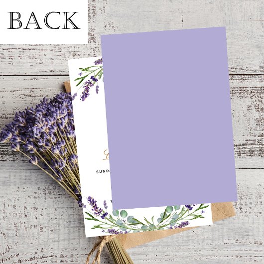 Invitation Baptême lavande violet fleurs eucalyptus vert