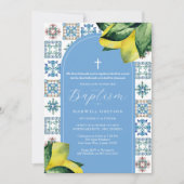 Invitation Baptême Lemon Religieux Italien Carrelage bleu (Devant)