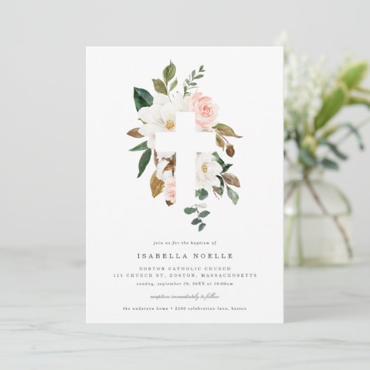 Invitation Baptême Magnolia (Debout devant)