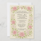 Invitation Baptême Marie et Jésus rose Roses (Devant)