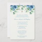 Invitation Baptême Marie Jésus Shamrocks floraux bleus (Devant)