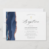 invitation baptême marine bleu agate (Devant)