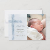 Invitation Baptême merci aquarelle croix bleue (Devant)