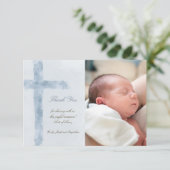 Invitation Baptême merci aquarelle croix bleue (Debout devant)