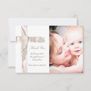 Invitation Baptême merci beige rose Sainte Croix