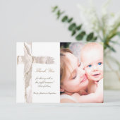 Invitation Baptême merci beige rose Sainte Croix (Debout devant)