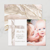 Invitation Baptême merci beige rose Sainte Croix (Devant / Derrière)