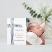 Invitation Baptême merci croix d'agate bleue (Debout devant)