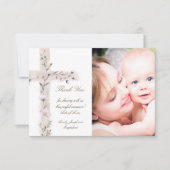 Invitation Baptême merci la Croix sainte florale (Devant)