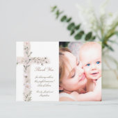 Invitation Baptême merci la Croix sainte florale (Debout devant)