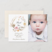Invitation Baptême merci les fleurs beiges roses (Devant / Derrière)