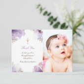 Invitation Baptême merci les fleurs d'aquarelle violette (Debout devant)