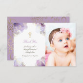 Invitation Baptême merci les fleurs d'aquarelle violette (Devant / Derrière)