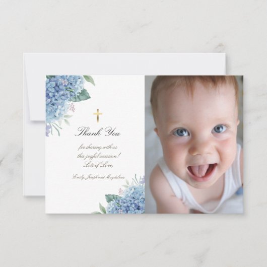 Invitation Baptême merci les fleurs d'hydrangée (Devant)