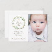 Invitation Baptême merci l'invitation à la couronne verte (Devant / Derrière)