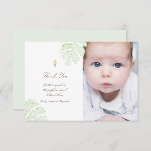 Invitation Baptême merci palm feuille parties scintillant inv (Devant / Derrière)