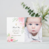 Invitation Baptême merci roses roses (Debout devant)